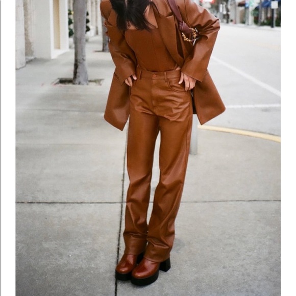 Zara Pants - Zara Faux Leather Straight Leg Pants Size Small NWT 31 in inseam